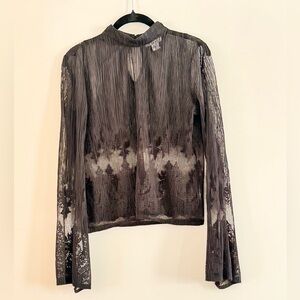 Bar III Black Sheer Long Sleeve Top Size S
